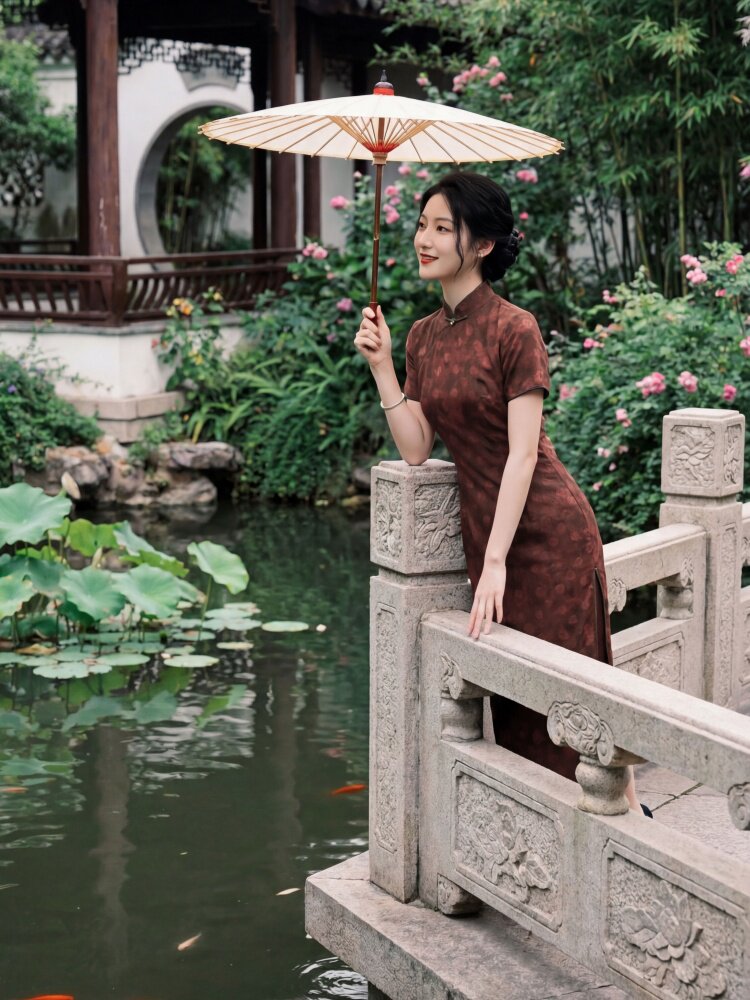 夏季新品时尚气质金丝提花香云纱品质真丝喜庆中长款旗袍裙,女装汉服/婚纱/旗袍/礼服,媚琳依坊