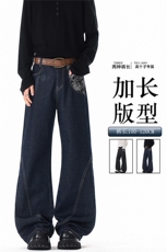 190高个子加长版丹宁牛仔裤宽松潮牌裤子男春秋季直筒阔腿裤KZ099，男装牛仔裤，电商B312