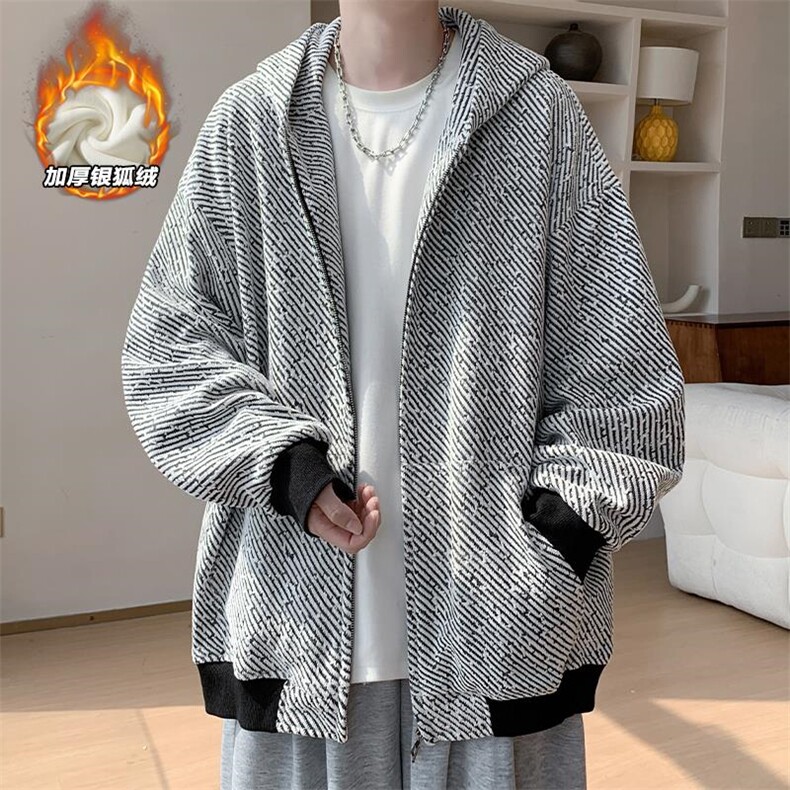 新款460g重磅银丝雪尼尔保暖银狐绒卫衣外套W5034J加绒特P68控118,男装棉衣,电商A001-1