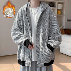 新款460g重磅银丝雪尼尔保暖银狐绒卫衣外套W5034J加绒特P68控118，男装棉衣，电商A001-1