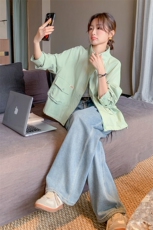 绿色工装外套女短款2024春秋新款宽松洋气减龄休闲百搭小个子夹克，女装短外套，辉之琳