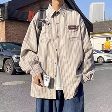 C92-P32日系复古cityboy条纹衬衫男女学生春秋季，男装衬衫，电商B323A