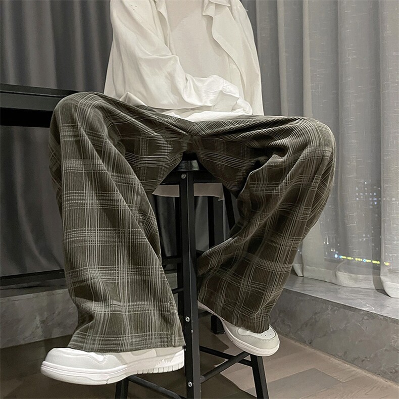 ！冬装加绒加厚格子灯芯绒直筒裤子B221-LK21163-P50加绒P60,男装休闲裤,电商B221