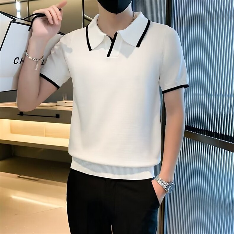 POLO衫男士英伦轻商务冰丝翻领短袖修身潮流半袖针织T恤T3372,男装T恤,星座1116A-2（原606A-1）