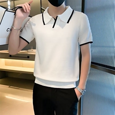 POLO衫男士英伦轻商务冰丝翻领短袖修身潮流半袖针织T恤T3372，男装T恤，星座1116A-2（原606A-1）
