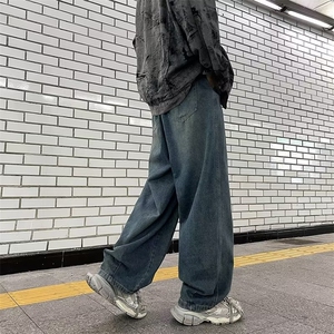 系绳做旧牛仔裤男潮牌宽松阔腿裤子美式高街 NBK09 P46图片