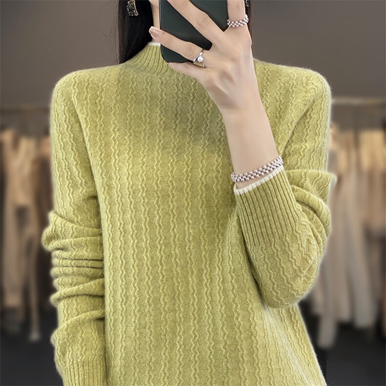 时尚半高领毛衣女2024秋冬新款纯色简约百搭羊毛针织衫图片