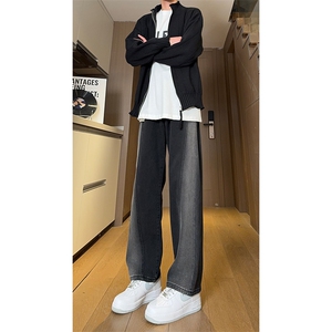 现货黑紫色拼接宽松阔腿直筒撞色休闲牛仔裤男女K5820-P50控78,黑匹克适合怎样搭配服装图片