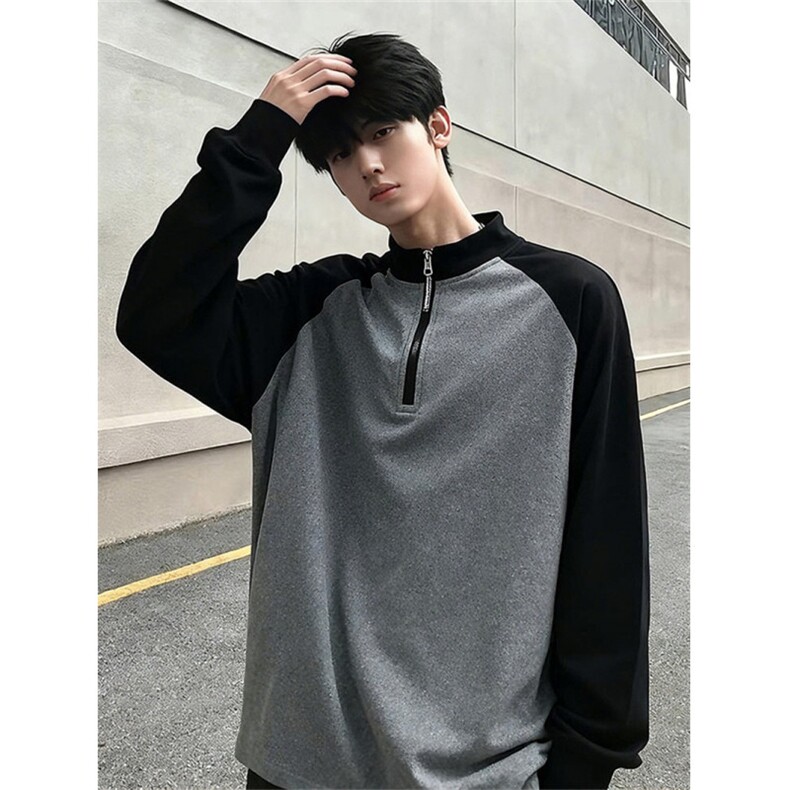 半拉链德绒撞色长袖t恤男春季新款休闲卫衣打底衫上衣LYT177-P35,男装T恤,星座1008