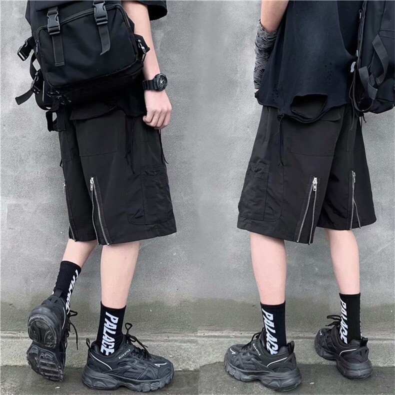 机能拉链开叉裤子男潮ins港风嘻哈潮流宽松工装休闲短裤k606-p30,男装休闲裤,星座1008