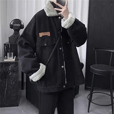 现货加绒加厚牛仔外套女新款设计感宽松羊羔毛上衣夹克L88099-P64，男装工装外套，星座1008