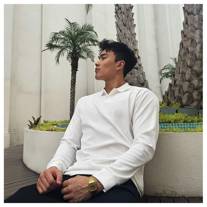 黑色海鸥领POLO衫男款秋季美式复古健身运动长袖T恤正肩套头卫衣,男装T恤,电商A335-1（原A458）