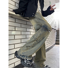 潮vibe黄泥工装牛仔裤男秋季美式潮牌宽松直筒长裤K7465-P48，男装牛仔裤，星座512-3