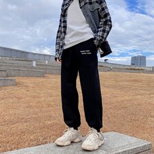 秋冬新款港风加厚加绒宽松束脚潮字母印花休闲卫裤男1004-1WK521，男装休闲裤，星座715