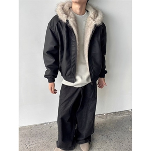 座山雕加厚皮棉服男女磨毛高级感毛领连帽外套 网 B122-P108图片