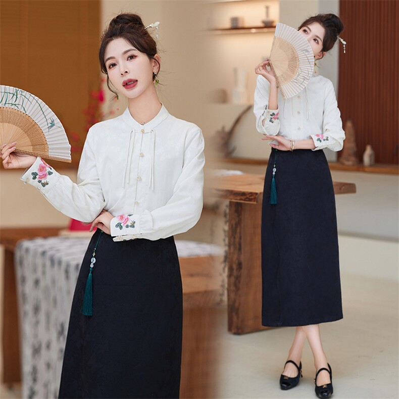 2024年春季新款新中式旗袍女装套装裙高级感半身裙两件套新中式，女装套装/套裙，众宇琦
