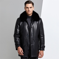男狐狸尼克服休闲翻领皮草大衣可脱卸毛领中长款皮衣YN6382-P540，男装皮衣，电商B212（原钱塘6029）
