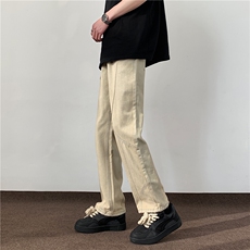 美式复古泥黄色做旧拼接牛仔裤男长裤宽松直筒裤子8008/p48，男装牛仔裤，电商B381-1