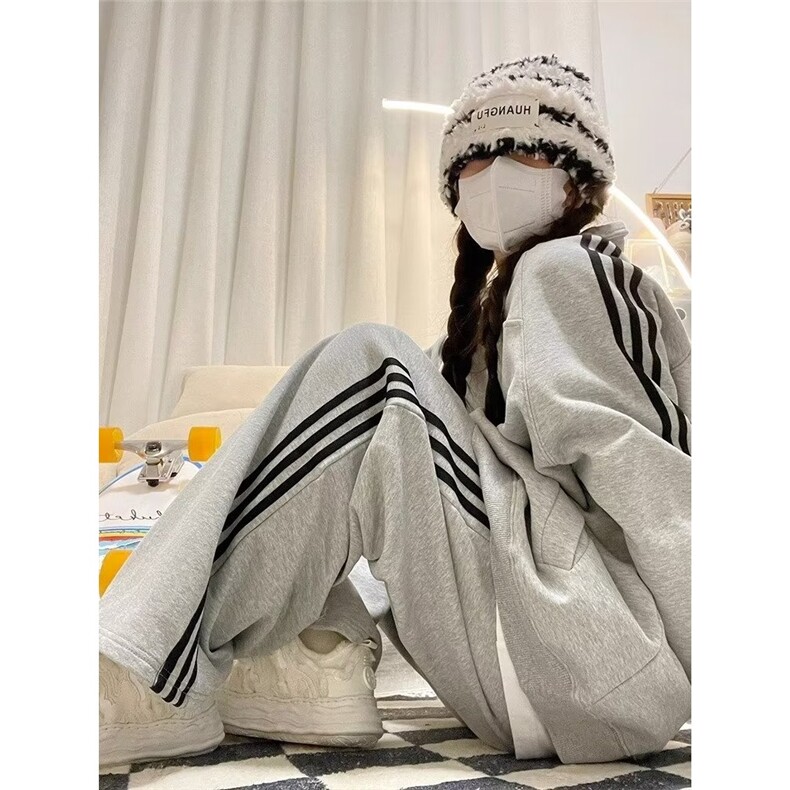 美式炸街休闲运动服套装上衣女学生春秋宽松立领半拉链卫衣,男装休闲套装,星座1210-1