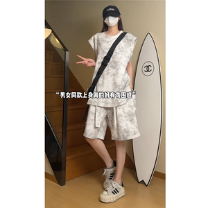 夏季飘带设计休闲运动背心套装情侣百搭扎染背心短裤 TZ899-特P63图片