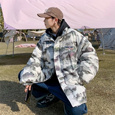 冬季扎染潮牌立领贴标面包服港风ins宽松潮流保暖外套W6264-P90，男装棉衣，星座512-2