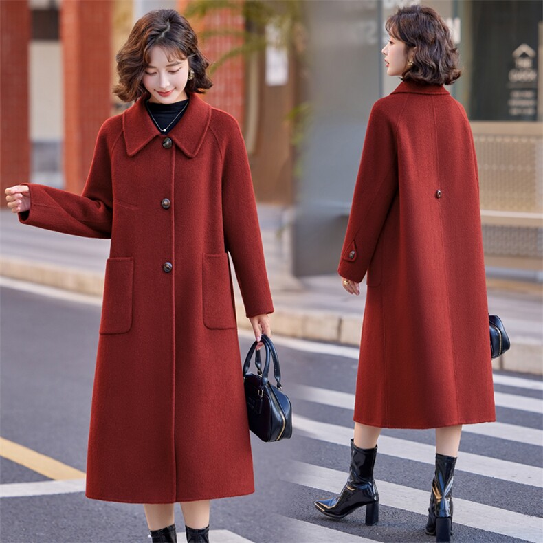 双面羊毛大衣女2025年秋冬新款气质百搭中长款显瘦100%羊毛外套，女装双面呢大衣，小荷流