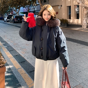羽绒棉服女复古牛角扣派克服冬季2025年新款加厚韩系棉袄外套图片