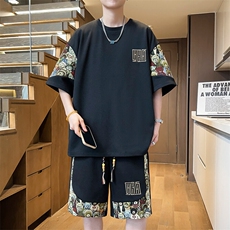 夏季刺绣T恤短裤两件套潮菠萝格休闲运动套装男A266-TZ8808-P50，男装T恤，电商A266