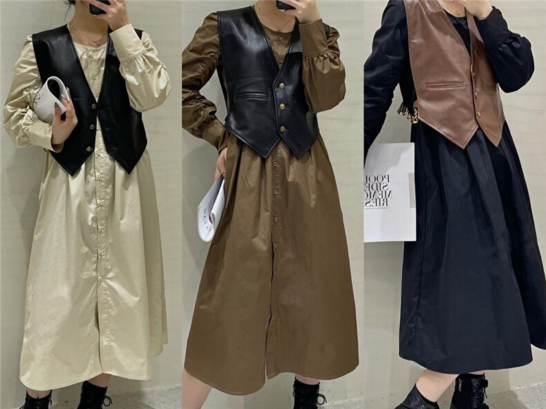 秋季新品，欧版套装，皮马甲搭衬衫连衣裙，女装职业装，More-Lee