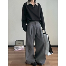 千鸟格翻领内搭秋装长袖t恤潮男装polo衫老钱风卫衣外套S503特28，男装Polo衫，电商A233-1