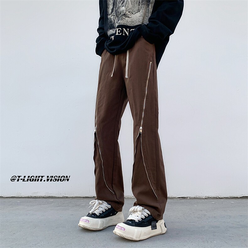 B221美式ins高街小众情侣款拉链微喇休闲裤LK23029-P60控78,男装休闲裤,电商B221