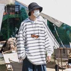 秋季潮流长袖t恤圆领套头上衣日系cityboy条纹卫衣男T1357-P24，男装T恤，星座512-2
