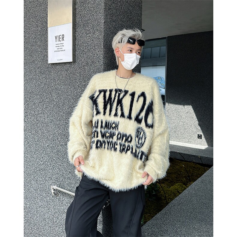 2025冬装大字母仿貂毛衣美拉德情侣复古毛毛针织衫A025-M042-P65,男装针织衫/毛衣,电商A025