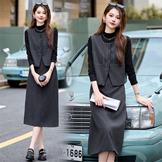 小香风通勤气质套装2026春秋新款洋气减龄显瘦马甲半身裙三件套，女装套装/套裙，蓝诺裳