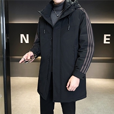 标50绒中长款羽绒服男冬季2025新款连帽条纹外套A313-9966-P275，男装羽绒服，电商A313