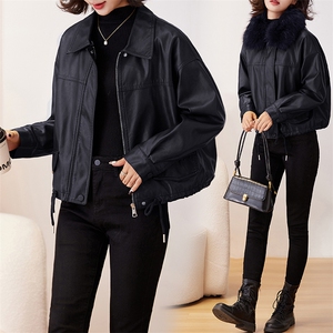欧货加绒加厚皮衣外套女2024冬季新款小个子短款休闲机车服皮夹克图片