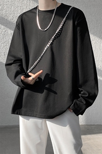 8XL-M 重磅垫肩长袖T恤男设计感圆领卫衣正肩纯色打底衫DX329P48图片