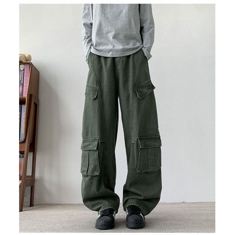 宽松休闲工装裤子春夏季新款阔腿男生青少年直筒高级慵懒裤子，男装工装外套，星座1013-1