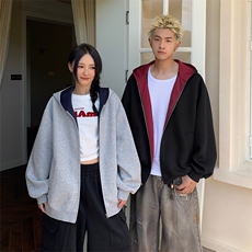 重磅高品质硬挺boxy26春装美式高街结构撞色拼接连帽卫衣开衫外套，女装短外套，电商A486-1