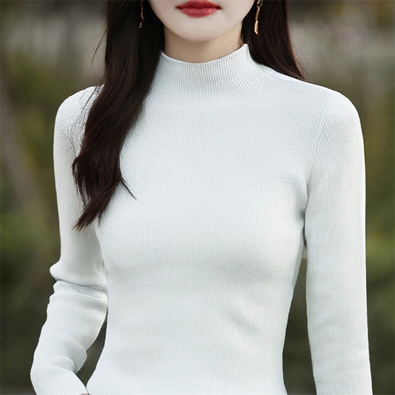 半高领打底衫女2024新款内搭显瘦百搭纯色针织衫图片