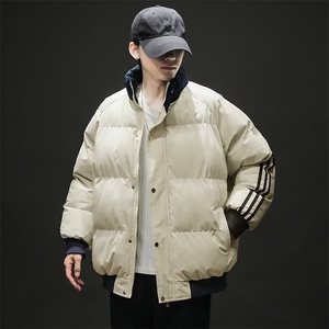 加绒加厚冬款男立领棉衣三条杠拼色保暖面包服棉袄外套MY6667 P85图片