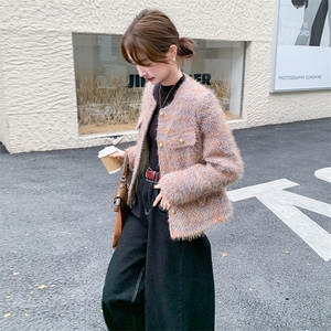 轻薄小香风羽绒服女薄款2024新款冬季小个子超好看短款毛呢外套图片