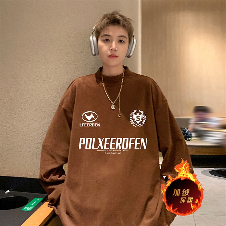 一件过冬重磅保暖针织衫德绒加绒加厚卫衣半高领打底长袖T恤DR101,男装T恤,电商A486
