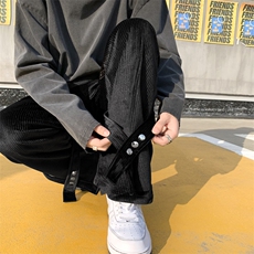 设计感绑带裤高街春季ins休闲裤男宽松直筒M-3XL工装裤K2054-P35，男装休闲裤，星座512-2