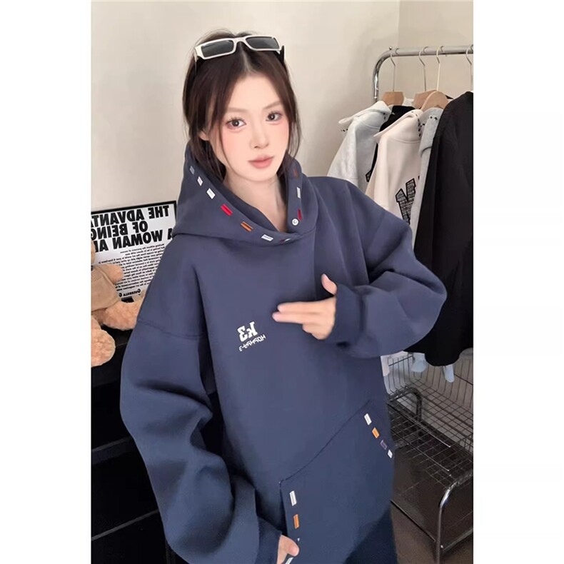 美式彩色刺绣连帽卫衣女款秋冬季外套美式重磅硬挺上衣WLW077-P46,女装短外套,星座1008