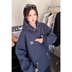 美式彩色刺绣连帽卫衣女款秋冬季外套美式重磅硬挺上衣WLW077-P46图片