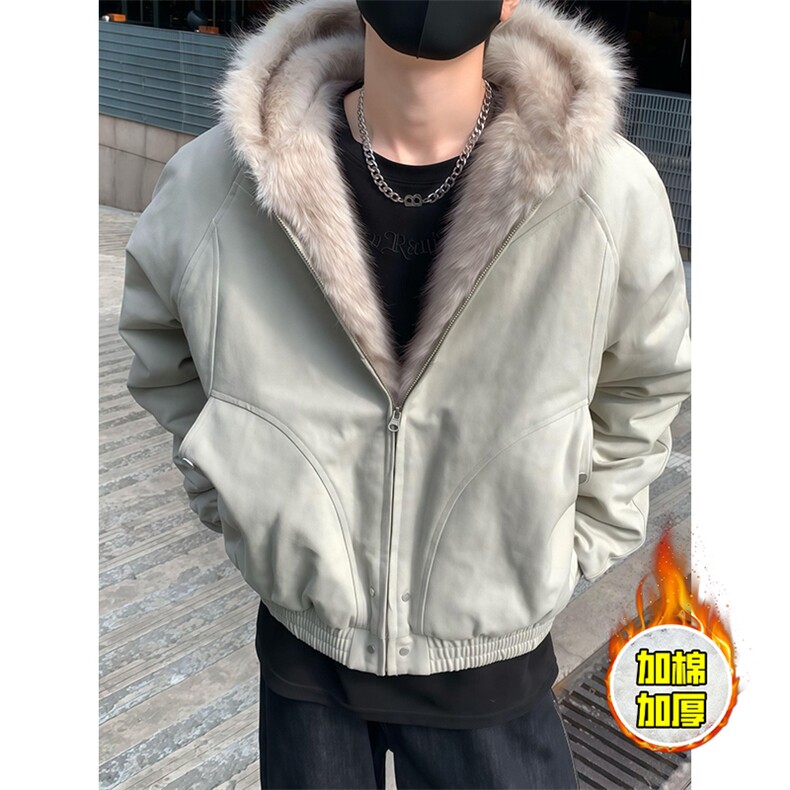 现货高品质美式高街冬季重磅硬挺短款座山雕毛领棉衣男女加厚外套，男装棉衣，电商A486