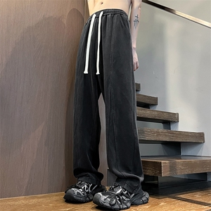 港风秋冬重工绣花华棉拖地裤宽松休闲长裤男K23313-P55图片