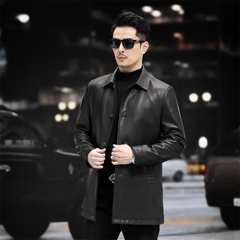 23177-1秋冬新款男士真皮皮衣山羊皮外套中长款风衣商务男装P820,男装风衣,电商B360A（原721A）