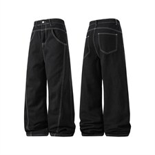 xz116-k16025-P35-图现货黑色拼接弯刀现货牛仔裤，男装牛仔裤，星座116